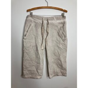 Tina Stephens Shorts Womens M Beige Excellent Italy Zip Pockets Drawstring